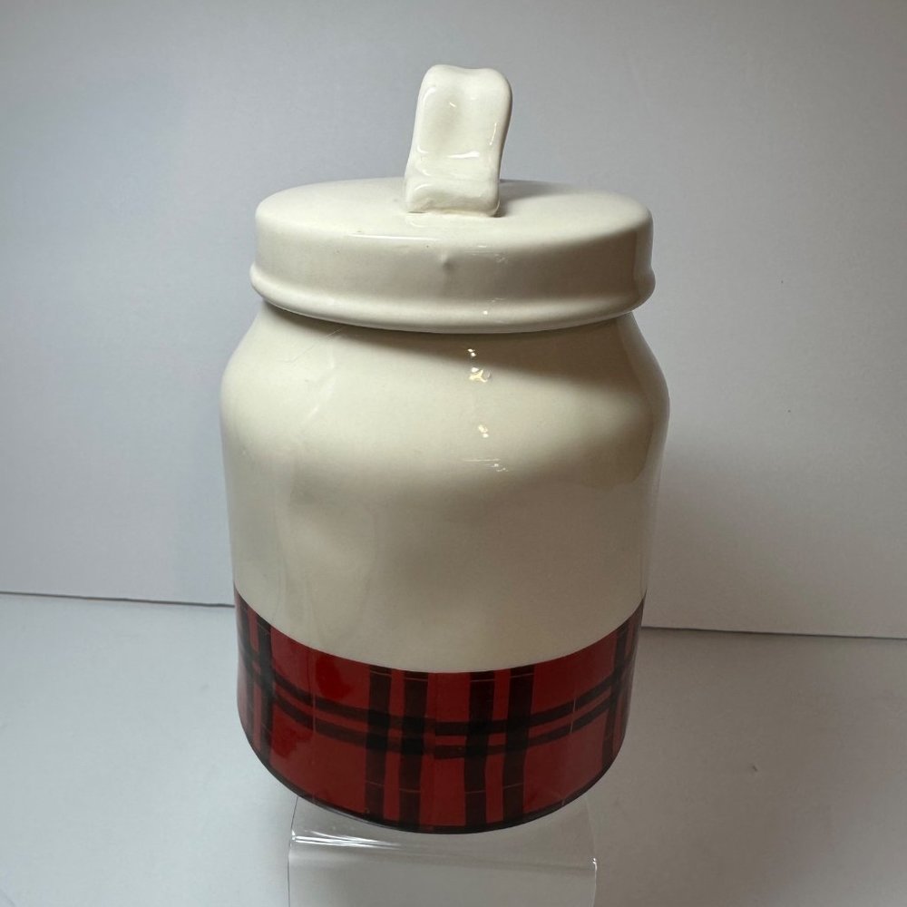 Rae Dunn 7" YUM Canister Buffalo Plaid By Magenta Artisan Collection Christmas - Picture 4 of 11